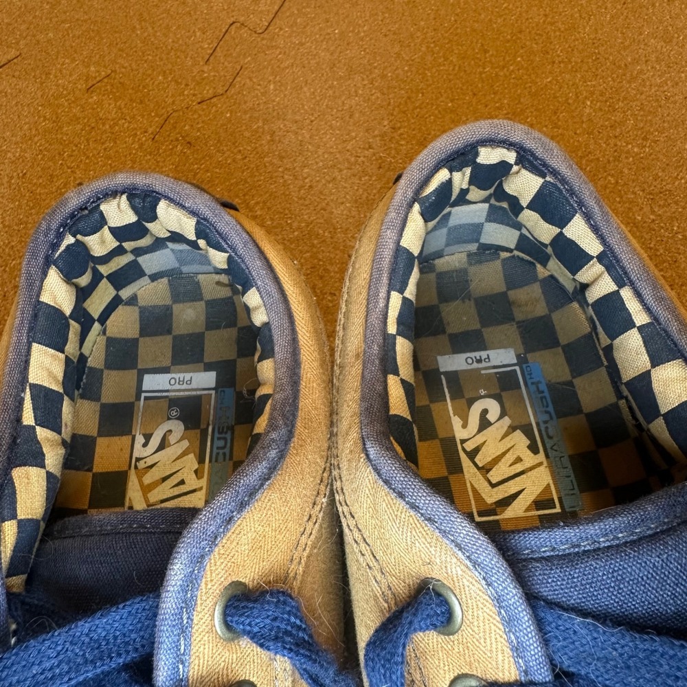 Vans Chima Ferguson Pro Mens 10 Blue Tan Skate Shoes Canvas Suede Checkerboard - Picture 7 of 11